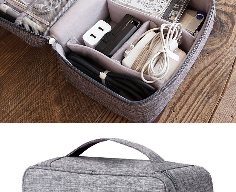 Organizador de tecnologia de viagem à prova d'água – Bolsa compacta com vários bolsos para cabos, carregadores e acessórios (tecido Oxford, 24,5 x 18,5 cm, 6 cores)_voghion.com