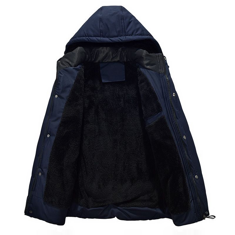 Giacca invernale da uomo, foderata in pile, spessa, con cappuccio staccabile, caldo abbigliamento in cotone di media lunghezza per uomo_voghion.com