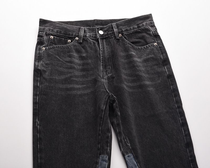 Men's Clothing High Street Style Hip Hop Stitching Slightly Flared Personality Jeans New Cat Whisker Trouser Legs Modified Wide Leg Pants_voghion.com