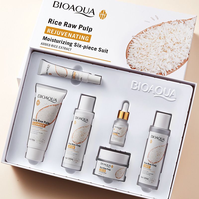 Full English Skincare Set BIOAOUA Rice Pulp Series Six-Piece Box_voghion.com