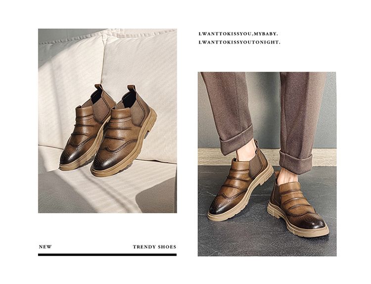 Voyage Autumn Winter New Brogue Shoes British Style Thick-soled Short Men's Casual Low-top Leather Boots Factory Direct Sales_voghion.com