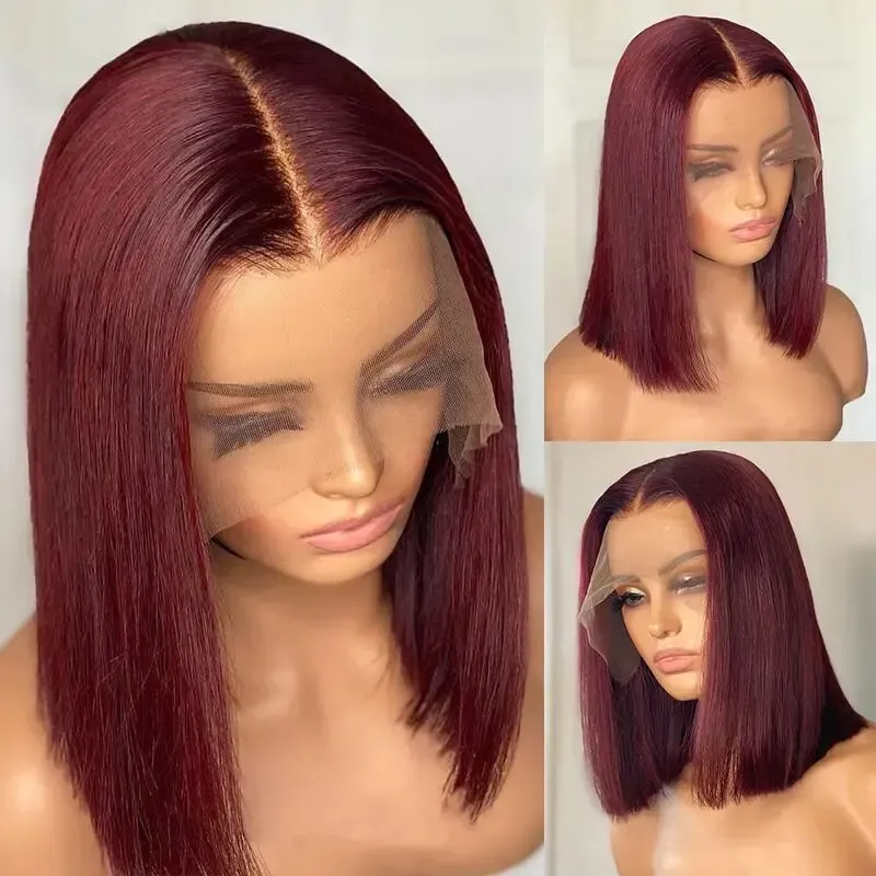 Kurze Bob-Ombre-Perücken aus Echthaar, blond, glatt, mit Spitzenfront_voghion.com
