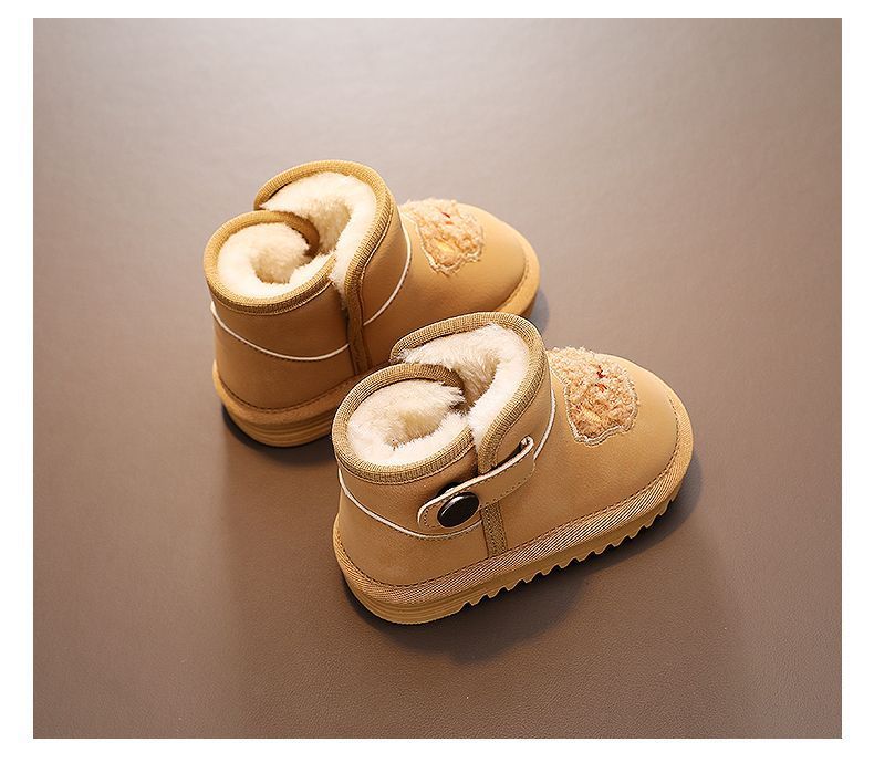 Scarponi da neve per bambini (1-3 anni) – Scarpine con suola morbida e fodera in velluto con motivo a orsetto invernale (taglie 17-28, bianco/marrone)_voghion.com