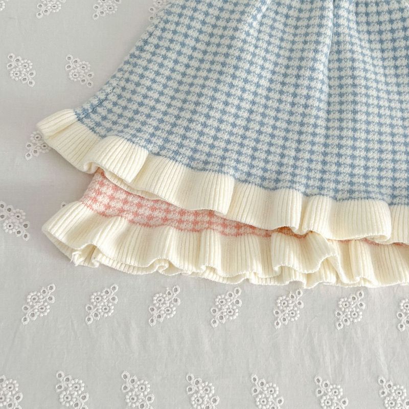 Commerce extérieur Vêtements pour enfants Usine Automne et Hiver Nouvelles filles Pull Jupe Cardigan tricoté Bow Costume Jupe Costume deux pièces_voghion.com