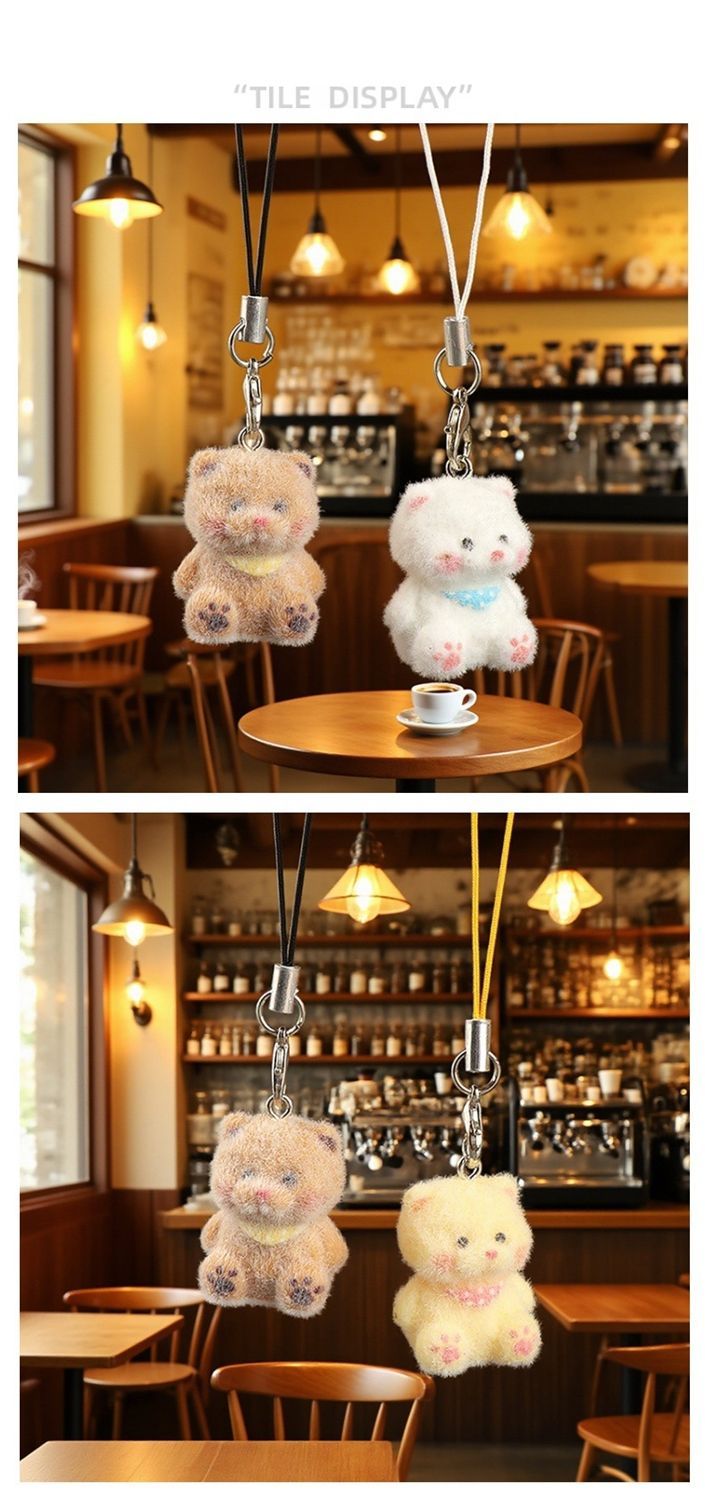 Cute Cartoon Flocked Bear Phone Bag Charm Backpack Decoration Pendant Keychain Phone Strap Versatile Accessory_voghion.com