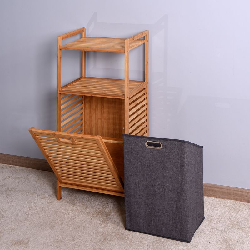 Bathroom Laundry Basket Bamboo Storage Basket with 2-tier Shelf 17.32 x 13 x 37.8 inch_voghion.com