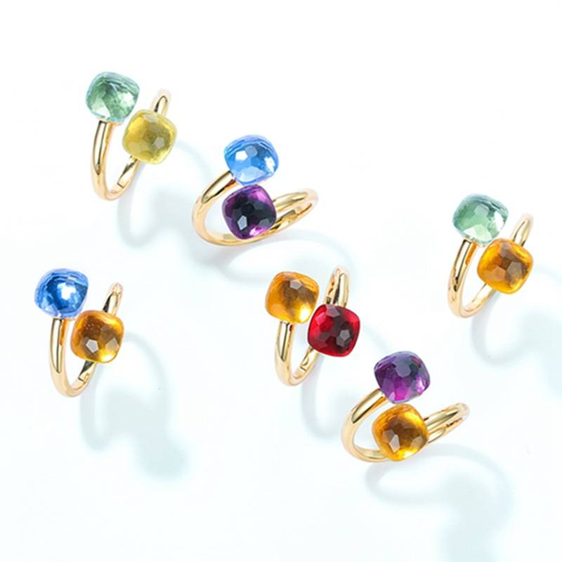 Bonbonfarbener Edelsteinring für Damen, S925 Silber, vergoldet, Diamant, offener Fingerring, leicht, Luxus, Persönlichkeit, Mode_voghion.com