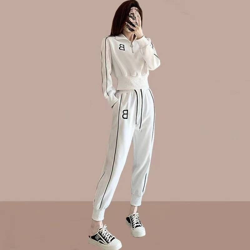 Completo da donna in maglia di grandi dimensioni, primavera e autunno, con ricamo a lettere, completo casual da studente, leggings, due pezzi_voghion.com