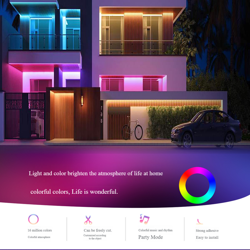 Juego de tiras de luces LED de 24 V, autoadhesivas, 3535 RGB, con música y Bluetooth, 44 teclas_voghion.com