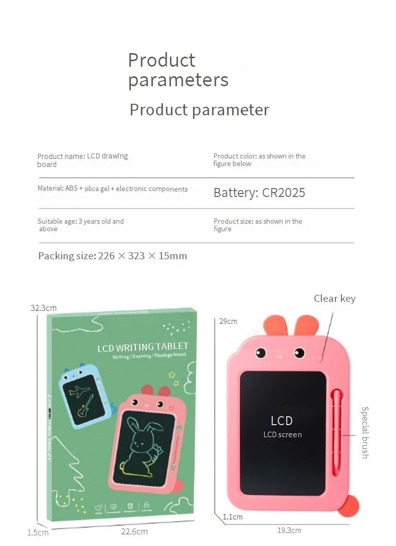 LCD Writing Tablet For Kids - Colorful Drawing & Doodle Board With Erasable Function, Fun Cartoon Designs_voghion.com