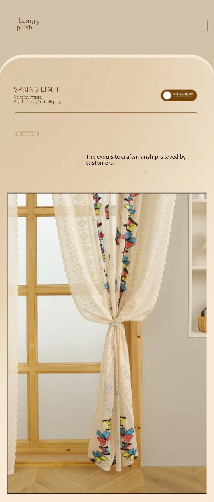 Moderne, bestickte, transparente Vorhänge – Spitzenvorhänge mit Schmetterlings- und Käfermotiven für das Wohnzimmer (140 x 260 cm, halbtransparent, 40–70 % Lichtfilterung, fertig zum Aufhängen)_voghion.com