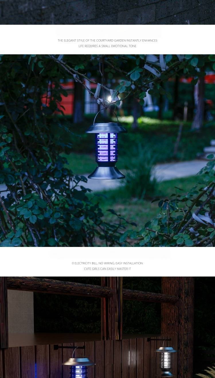 Lampada solare antizanzare, lampada anti-insetti portatile per esterni con luce UV, lanterna da giardino impermeabile per patio, cortile, campeggio - Batteria ricaricabile_voghion.com