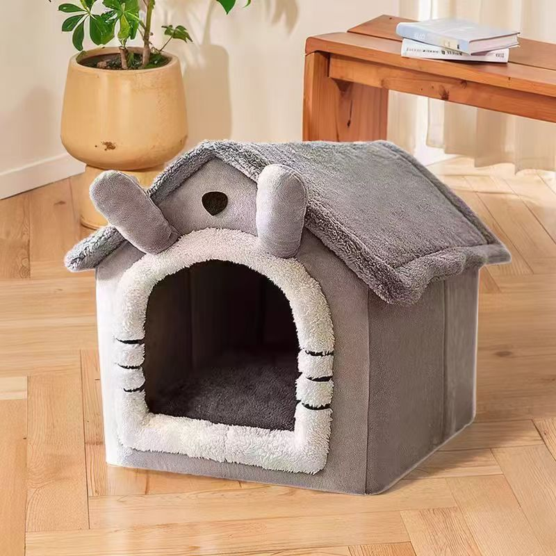 Small Closed House Cat Winter Teddy Kennel With Removable Cushion For Four Seasons_voghion.com