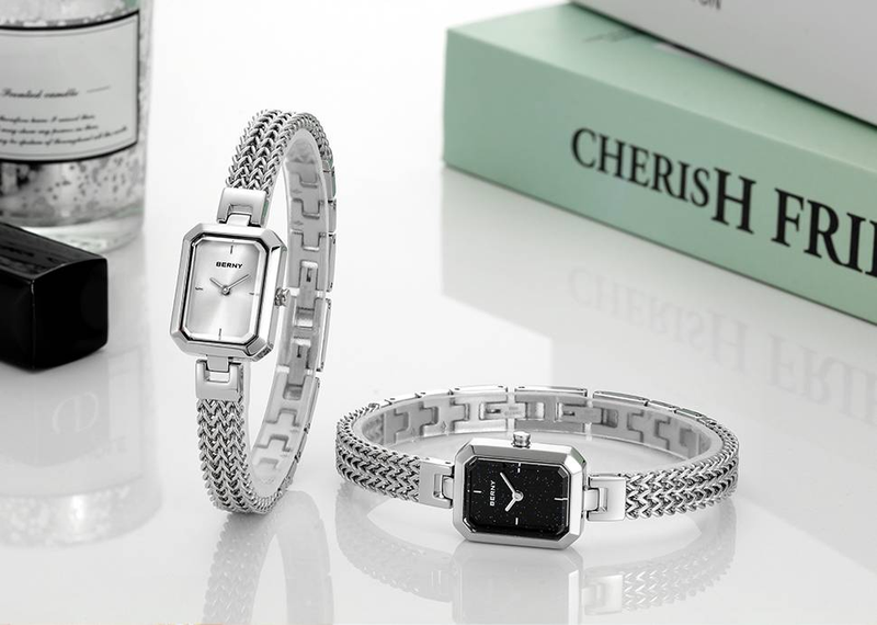 BERNY Small Gold Watches For Women Dainty Luxury Ladies Analog Quartz Bracelet Watch Rectangular Case Stainless Steel Waterproof Minimalist Wristwatch_voghion.com