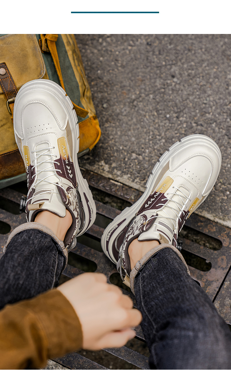 Herrenschuhe - Vielseitige Freizeit-Arbeitsschuhe aus Leder für den Herbst, Mokassins mit dicker Sohle für Wandersportler, Herren-Khaki, Grau, Gelb_voghion.com