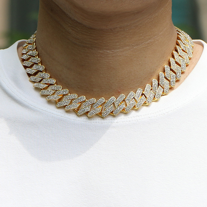 Men's Jewelry 4 Row Cuban Link Chain With Zirconia Stones, Hip Hop Style Rhombus Design, Zinc Alloy With Electroplating, Adjustable Length 7-30 Inches_voghion.com