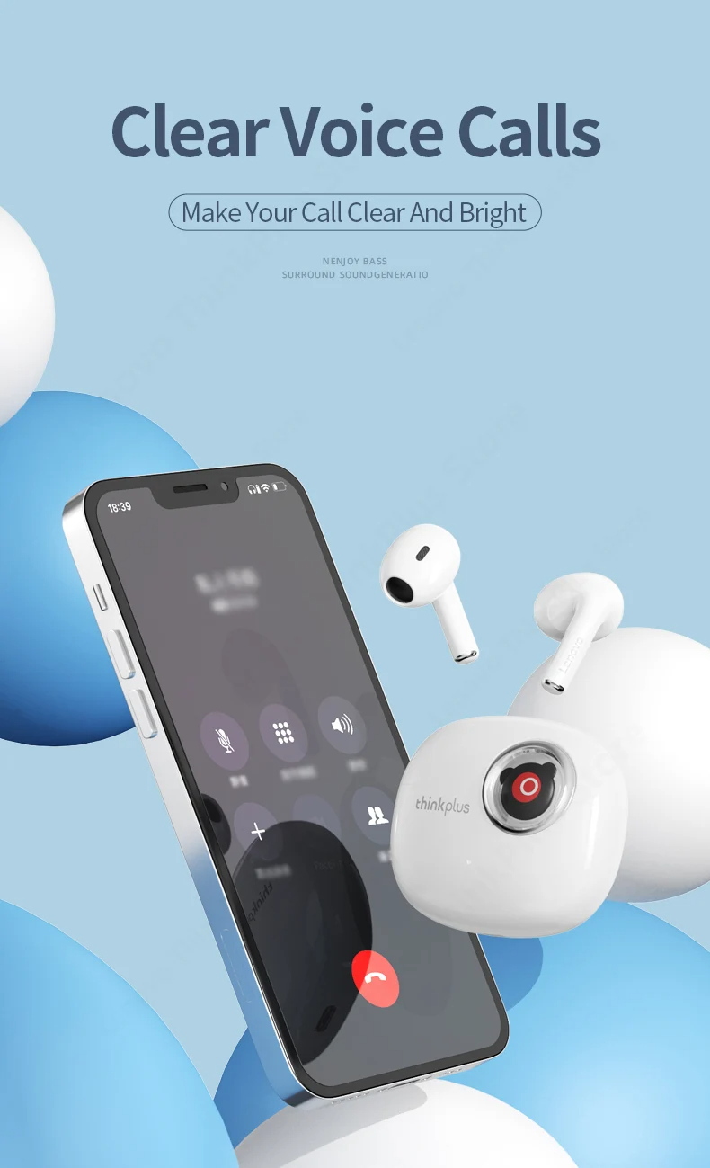 Auriculares Bluetooth originales Lenovo LP17 con batería de larga duración, auriculares inalámbricos con cancelación de ruido para juegos y música deportiva._voghion.com