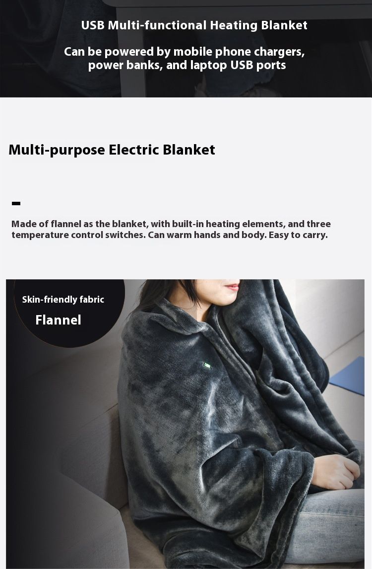 USB Electric Heating Blanket – Double-Sided Flannel, 3 Heat Settings, Portable & Machine Washable (150x80cm, Light Grey)_voghion.com