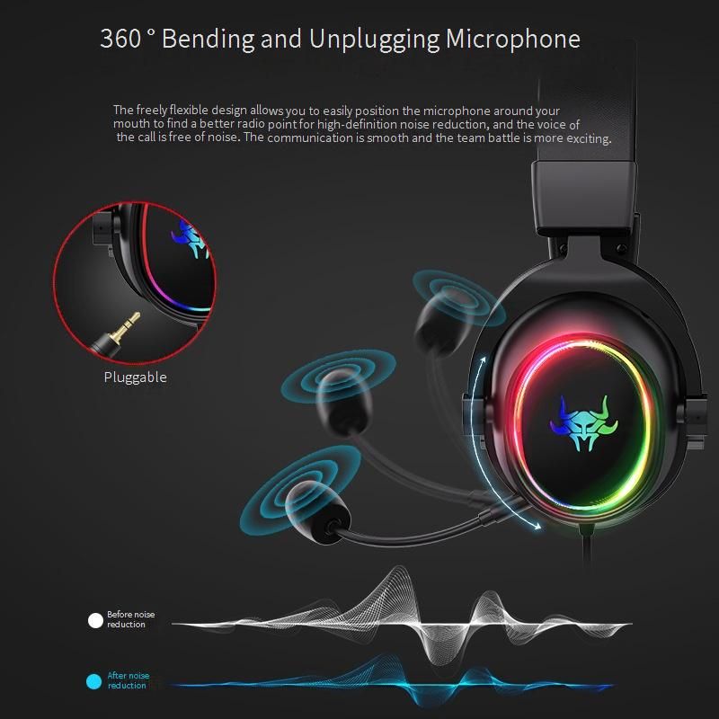 TEKUSHENG RGB Gaming Headset With Microphone, Wired USB Over-Ear Headphones For PC, High-Fidelity 50mm Drivers, Noise Isolation & Adjustable Headband_voghion.com