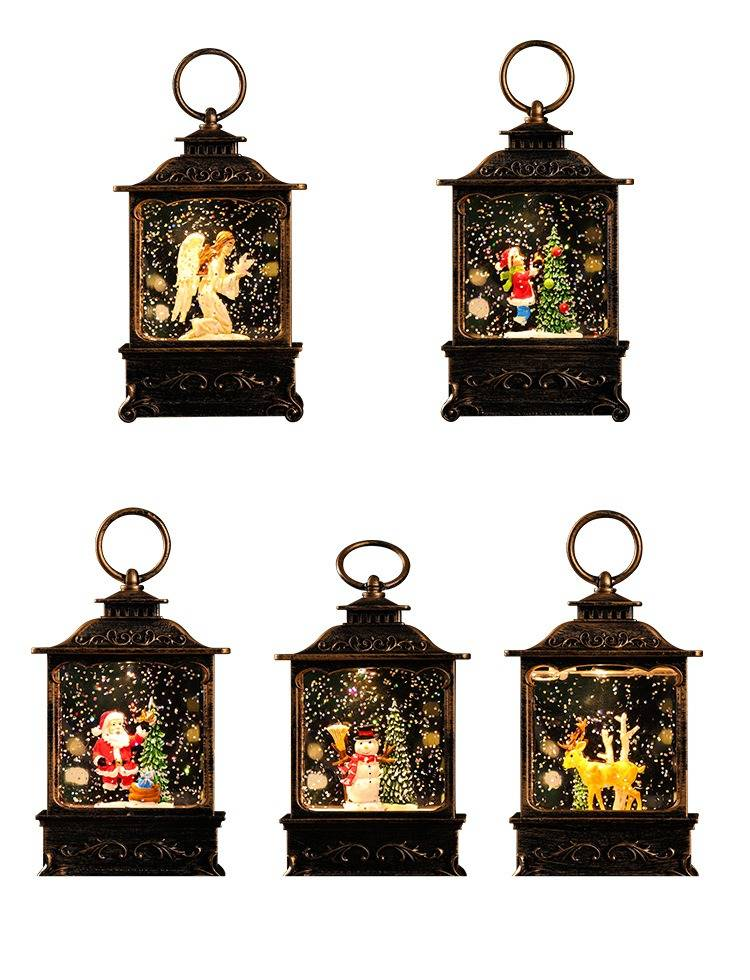 Christmas LED Water-Filled Lantern Decor - Santa, Reindeer, Angel & Kids Figurines - Vintage Bronze Tabletop Decoration For Holiday Tree_voghion.com