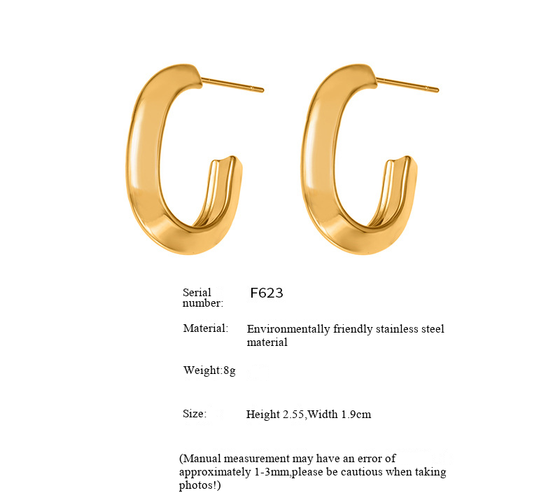 Square Sugar Stainless Steel Smooth Oval Ear Ring Square Wire Ear Buckle For Women, Simple Ins Style Without Fading_voghion.com