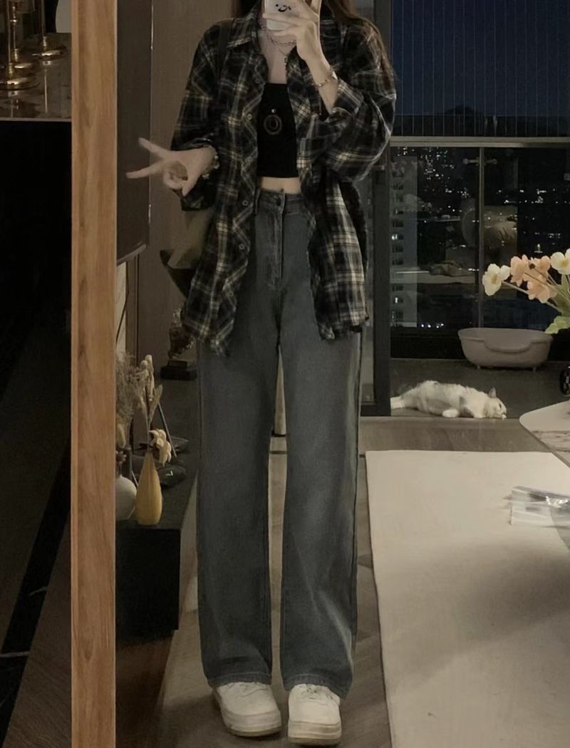 Giacca americana da donna, primavera/estate 2024, design casual a maniche lunghe, camicia a quadri in bianco e nero per donna_voghion.com