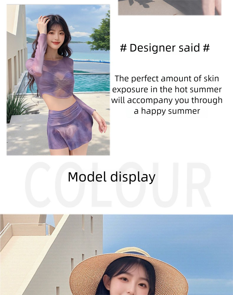 Maillot de bain trois pièces pour femme, ensemble bikini sexy en maille violette, vêtements de vacances aux sources chaudes, nouvelle collection 2025_voghion.com