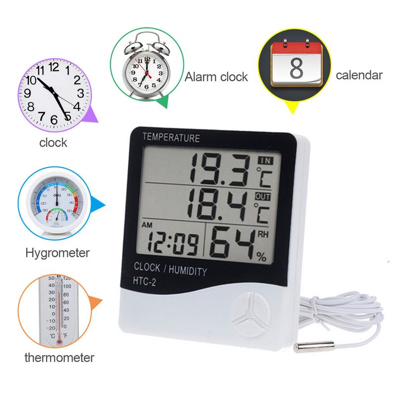 HTC-2 Indoor Outdoor Thermometer Hygrometer Mit Wecker, Dual Temperatur Display, Abnehmbare Sonde Für Home_voghion.com