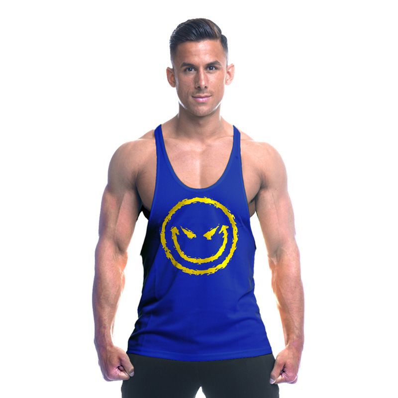 New Style Fitness Smiley Face Cross Tank Top_voghion.com