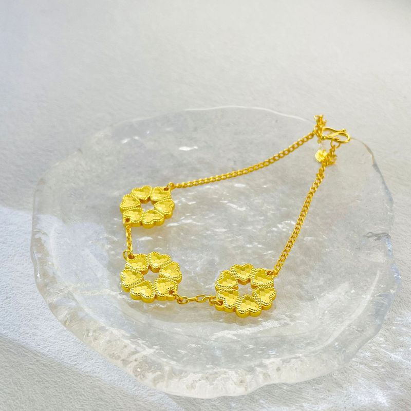 Bracelet plaqué or en forme de trèfle à quatre feuilles en forme de cœur pour femme, bijou artisanal haut de gamme, à la mode, idéal pour les déplacements_voghion.com