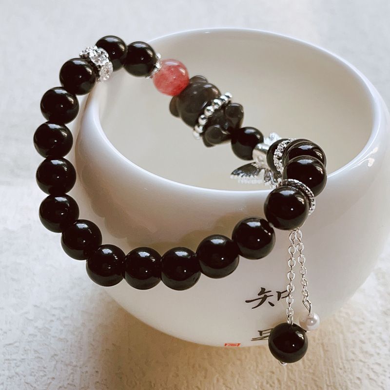 Natural Engraved Bear Obsidian Gift, Personalized Bracelet, Men's And Women's Bracelet._voghion.com