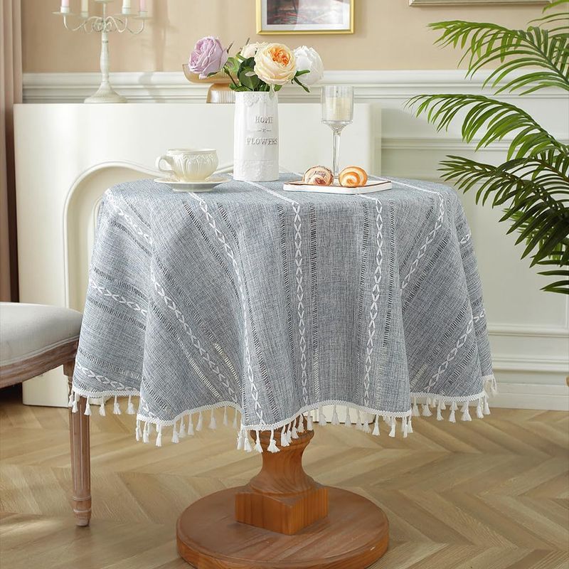 Vendita calda di tovaglie rotonde piccole, in poliestere, cotone e lino, con griglia cava, di alta qualità._voghion.com