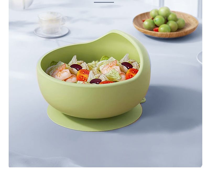 Conjunto de tigelas de alimentação para bebês de silicone de grau alimentício, cor sólida, à prova d'água, tigela de alimentação para crianças com colher, conjunto de talheres para crianças_voghion.com