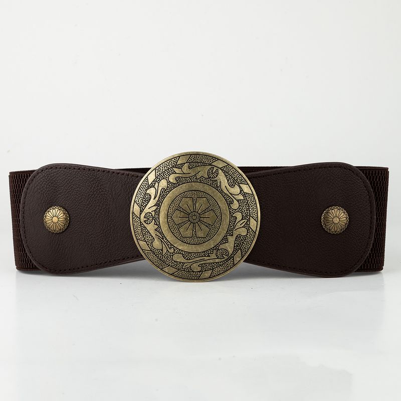 Cintura elastica Western Cincher per donna, versione larga, snellente, stile punk, con fibbia rotonda in metallo intagliato_voghion.com