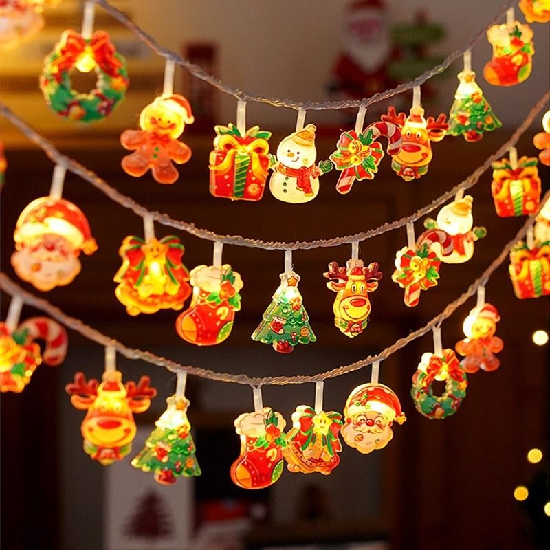 Decorative Christmas Tree Hanging Warm Light Acrylic Snowman Decoration Props Elderly Reindeer Colorful String Lights_voghion.com