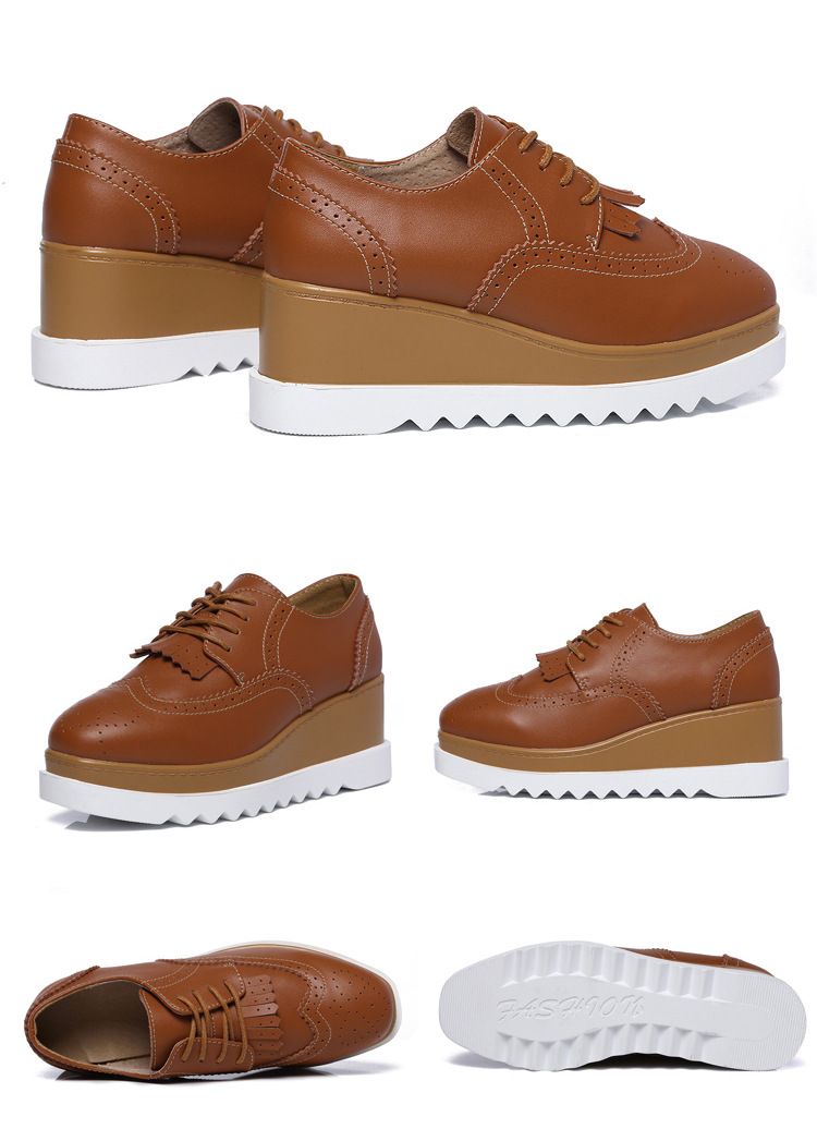 Zapatos de plataforma con suela gruesa y flecos para mujer, con puntera redonda y cordones, para uso diario informal. Estilo británico. Zapatos de cuero para mujer._voghion.com