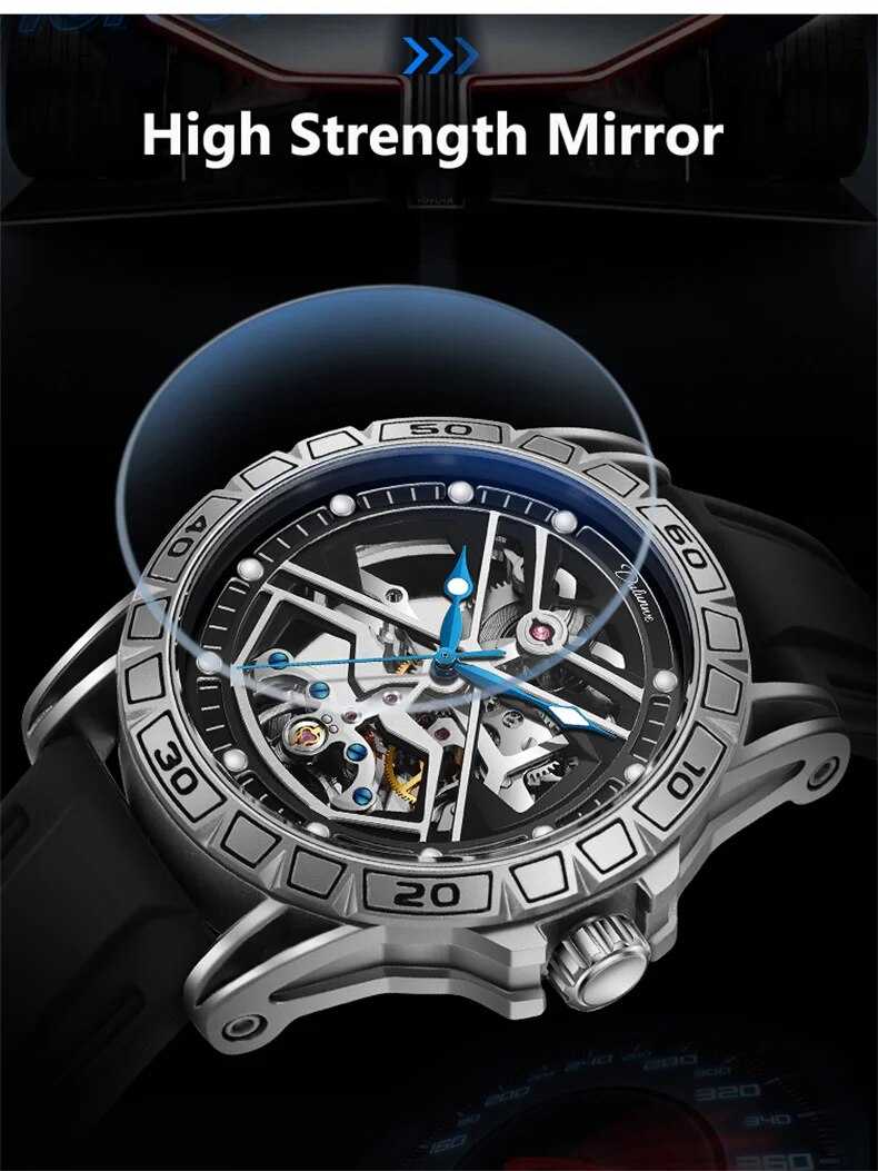 Tourbillon scheletrato da uomo luminoso impermeabile meccanico automatico e cinturino in silicone cassa in acciaio_voghion.com