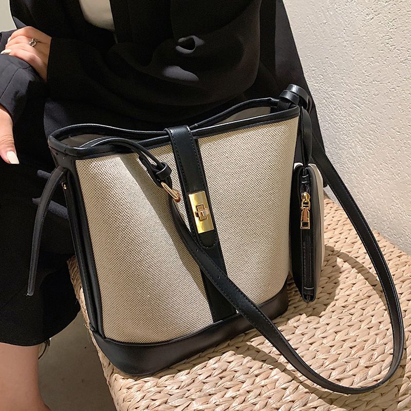 Grande capacità per le donne 2025 nuova moda alla moda versatile estate spalla tracolla in tela borsa a secchiello madre-figlia_voghion.com