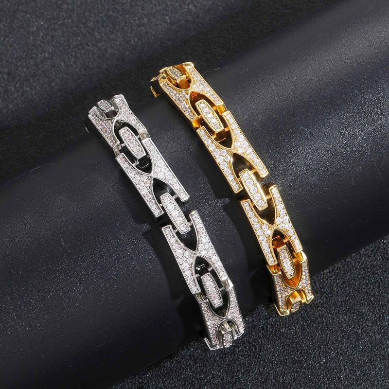 Unisex Hip Hop H Shaped 10mm Wide Spring Buckle Design Cuban Chain Bracelet Personality Trendy Men's Accessories_voghion.com