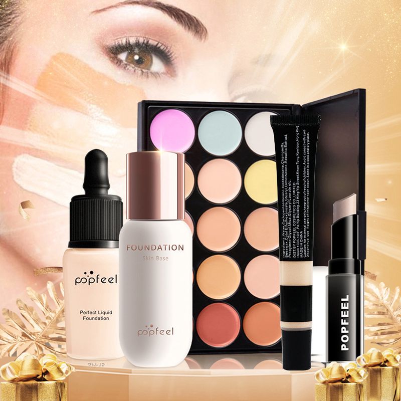 Make-up-Sets POPFEEL Lidschatten Lipgloss Rouge Foundation Lipgloss Lippenstift Make-up-Box Komplettset Kombination KIT014_voghion.com