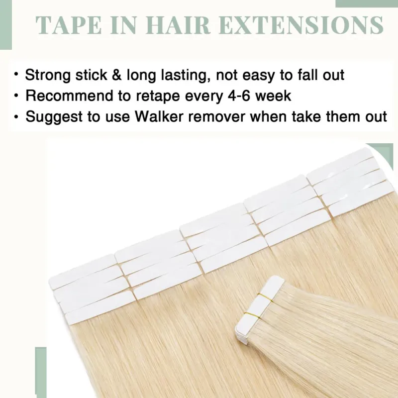Extensiones de cabello humano con cinta adhesiva, 613 rubio decolorado, Remy, sin costuras, invisibles, para salón_voghion.com
