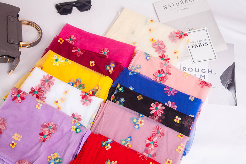 Halsdukar för kvinnor tunn broderad broderad halsduk imiterad sidengasväv resesolskydd sjal strandhandduk_voghion.com