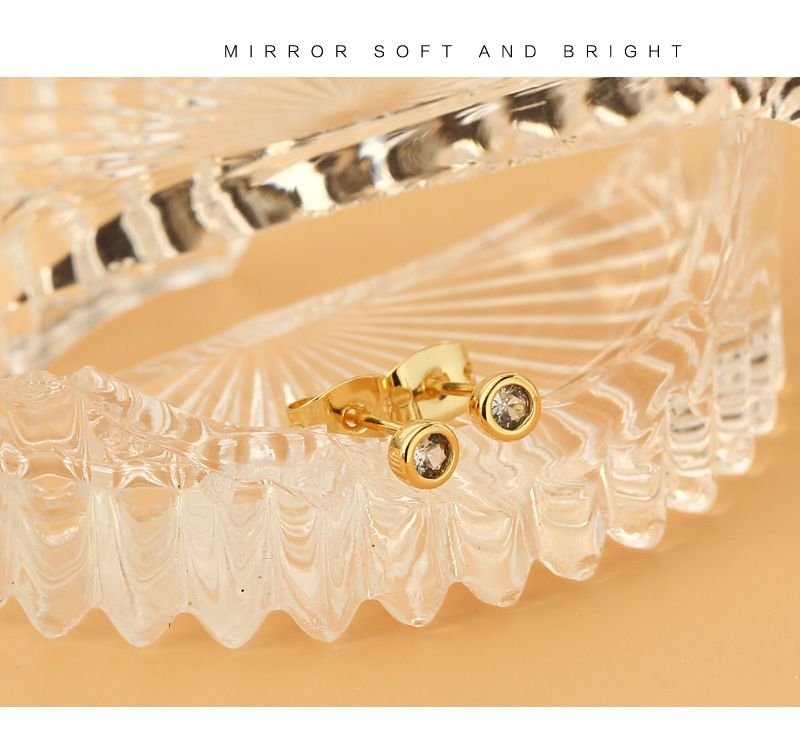 Sier Needle Zircon Female Temperament Simple Geometric Round Ear Bone Studs Mini Earrings_voghion.com