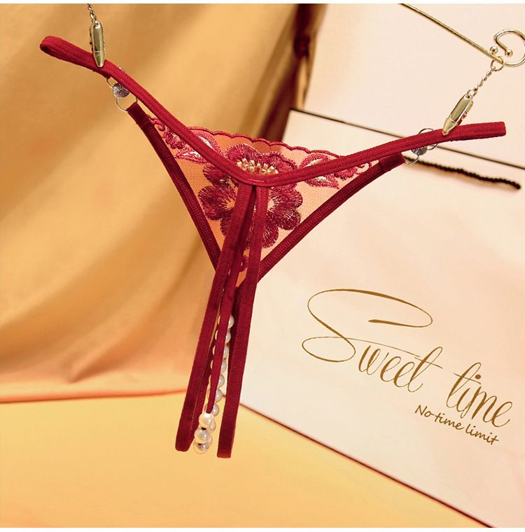 Svart stil förföriska diamantaccessoarer stringtrosa kvinnors genomskinliga broderade pärlor öppen gren gratis sexiga underkläder 2270_voghion.com