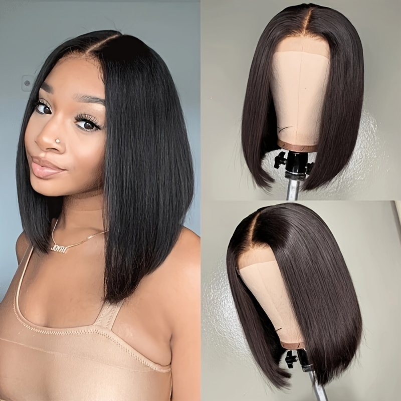 4*4 capelli umani caschetto corto Capelli umani al 100% capelli lisci lisci ad alta densità adatti per l'uso quotidiano da parte delle donne_voghion.com