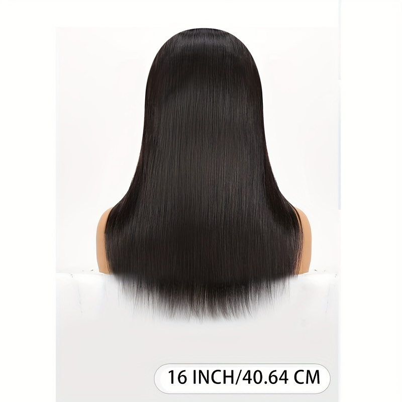 Perruque de cheveux humains avec frange complète, cheveux lisses et lisses, 100% cheveux humains, couleur naturelle_voghion.com