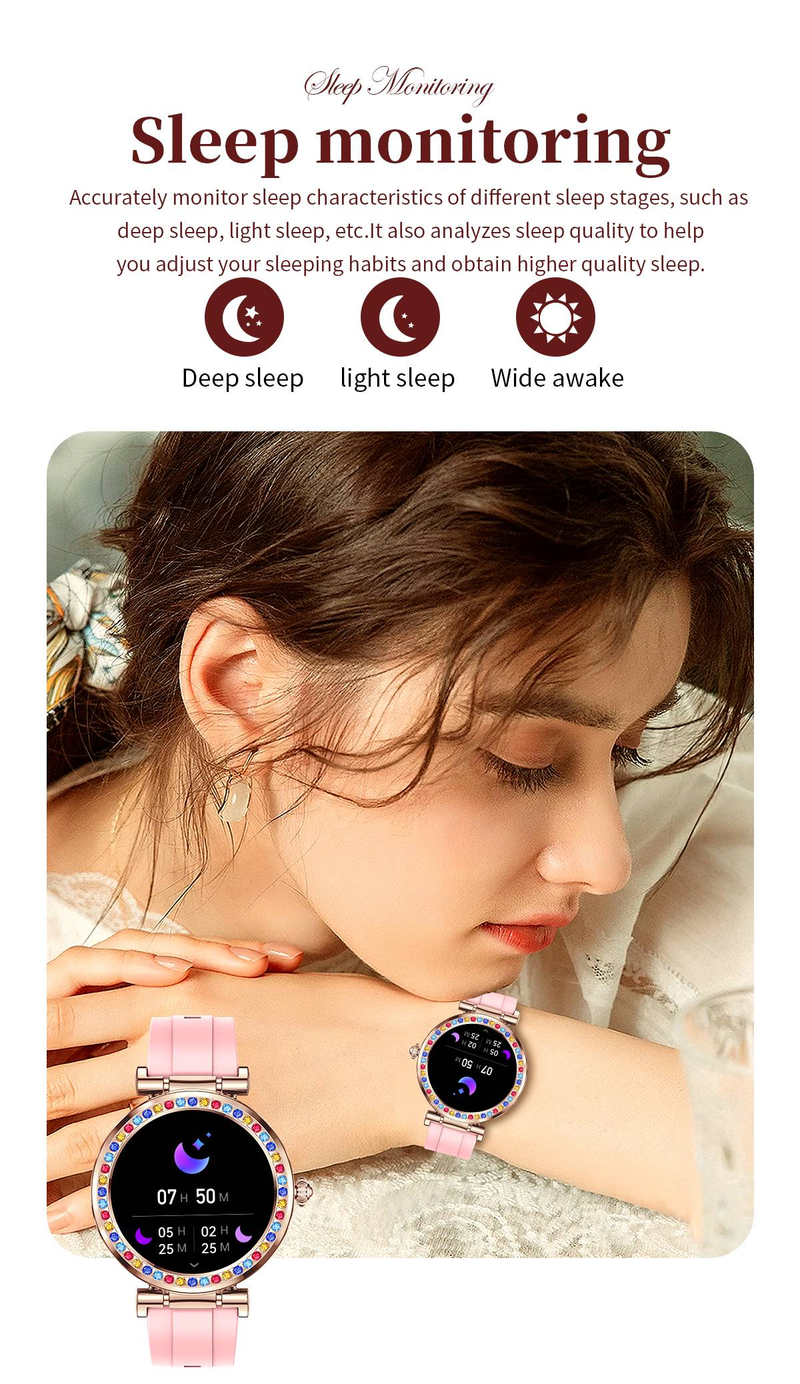 Pametna ura Byteuni Bluetooth Health za ženske, 5ATM vodoodporna ura za sledenje telesne pripravljenosti s srčnim utripom/SpO2/krvnim tlakom za IOS in Android_voghion.com