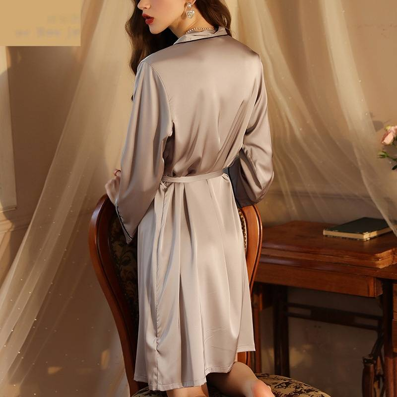 Neu Damen Hotel Sexy Offene Front Robe High-End Luxus Satin Wie Nachtwäsche Loungewear_voghion.com