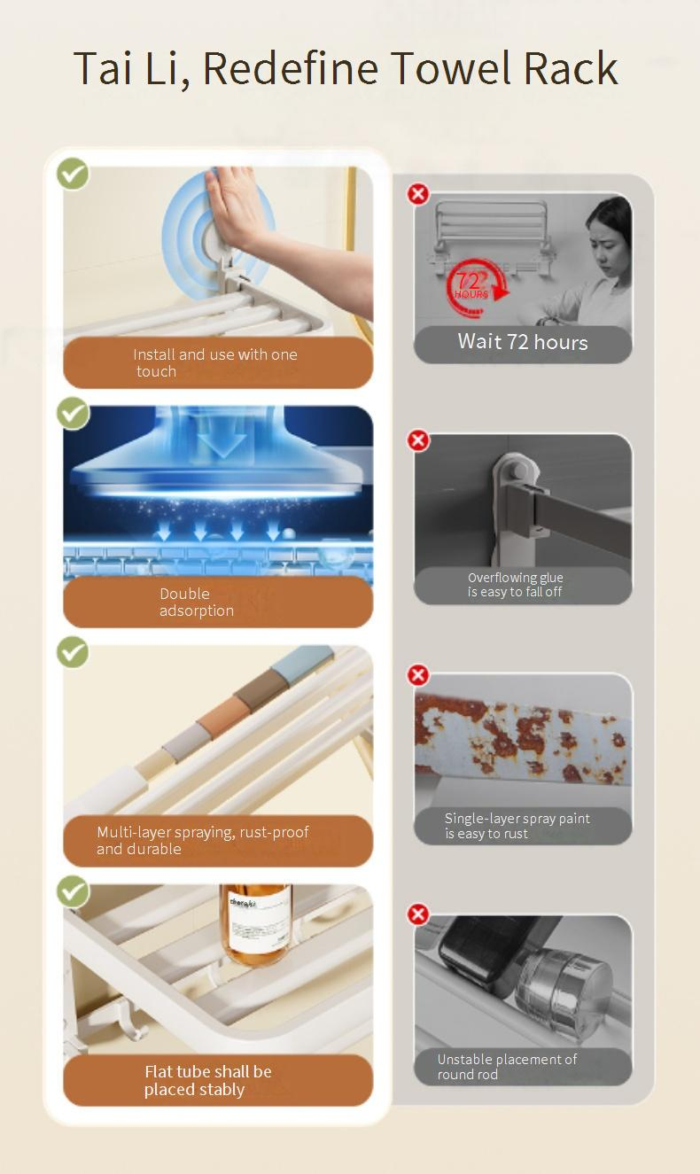 Punch Free Suction Cup Towel Rack Space Aluminum Bathroom Towel Rack Integrated Cream Style Toilet_voghion.com