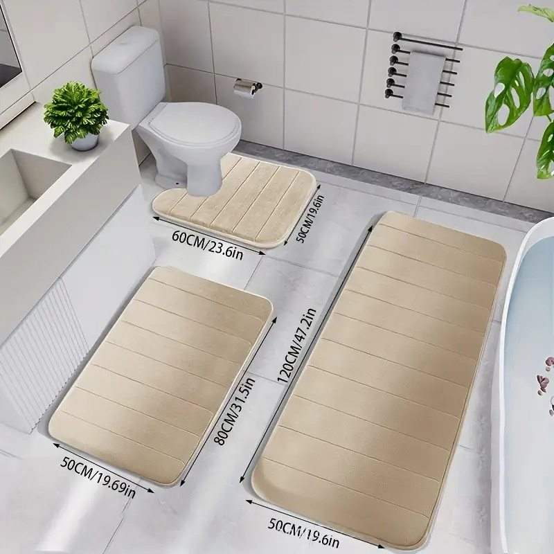 Ensemble de tapis de salle de bain matelassés - Tapis en molleton corail super absorbants (antidérapants, séchage rapide, lavables en machine, 24" x 16")_voghion.com